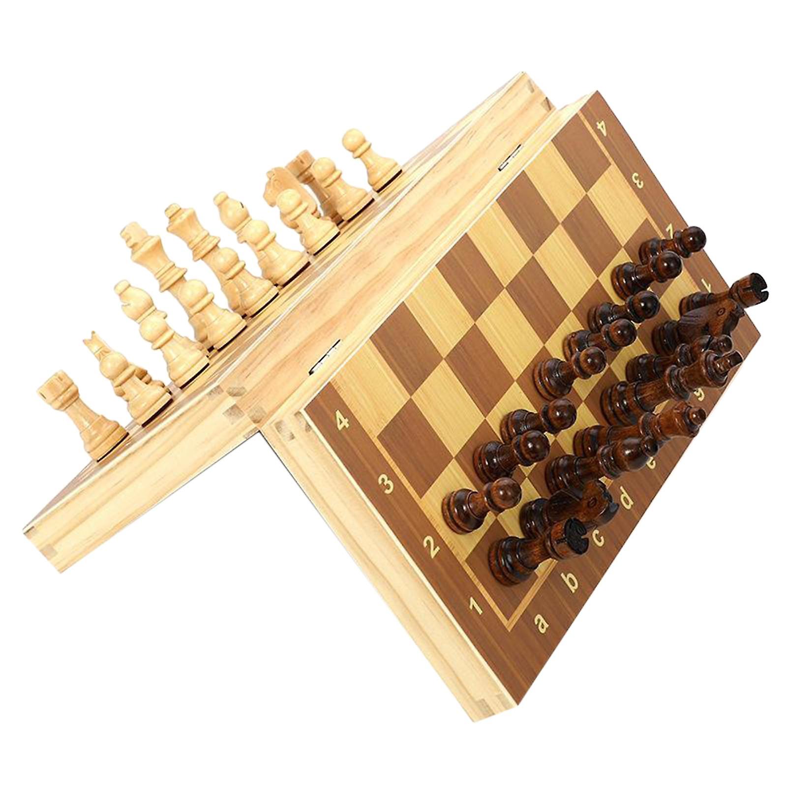 Wooden Chess Set Classic Board Game Folding Chess Board Game Set Toy 29x29cm