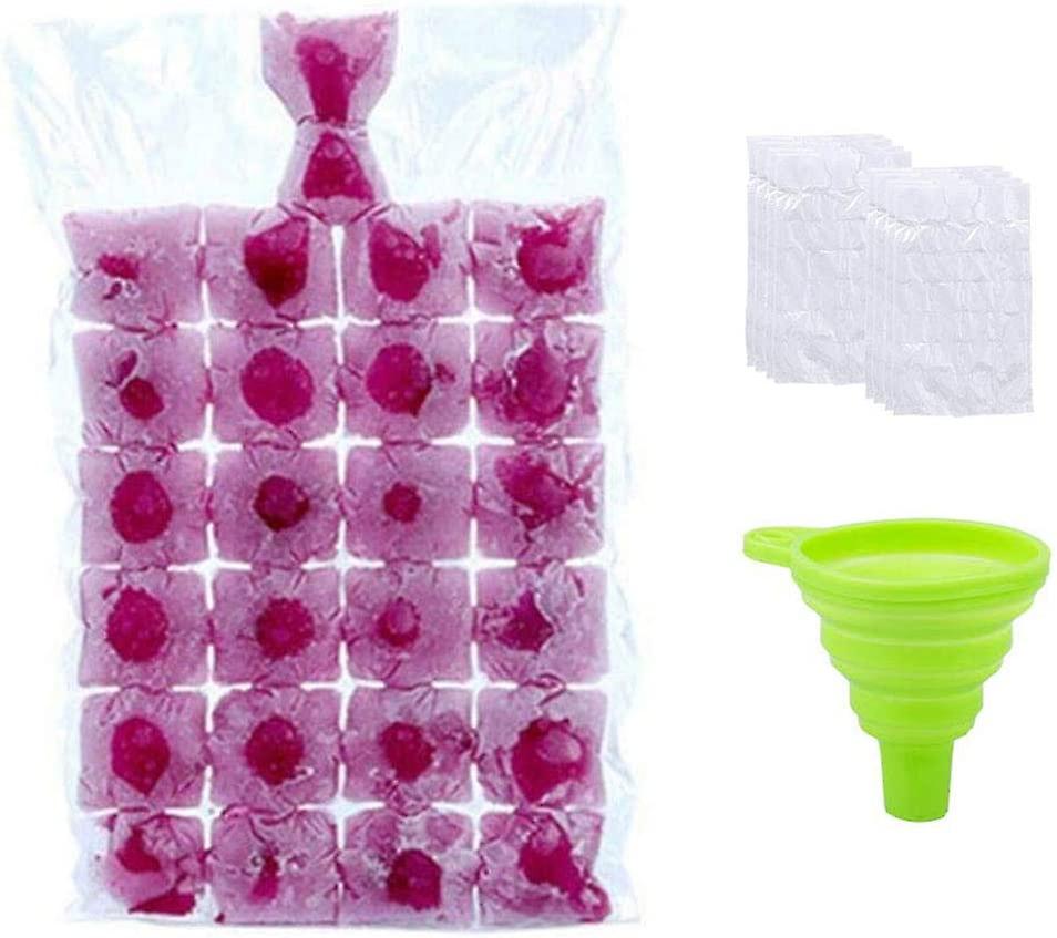 100 Pack (clear, With 1 Funnel) Disposable Ice Cube Bags - Self Sealing Ice Cube Molds - For Whiskey, Cocktails, Drinks, Kitchen, Bbq, Travel