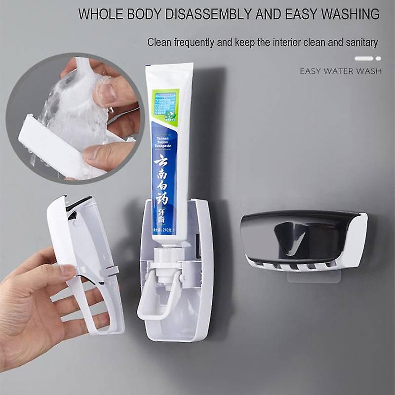 Automatic Toothpaste Dispenser & 5 Toothbrush Holder Set - Wall Mount, White, Modern Design