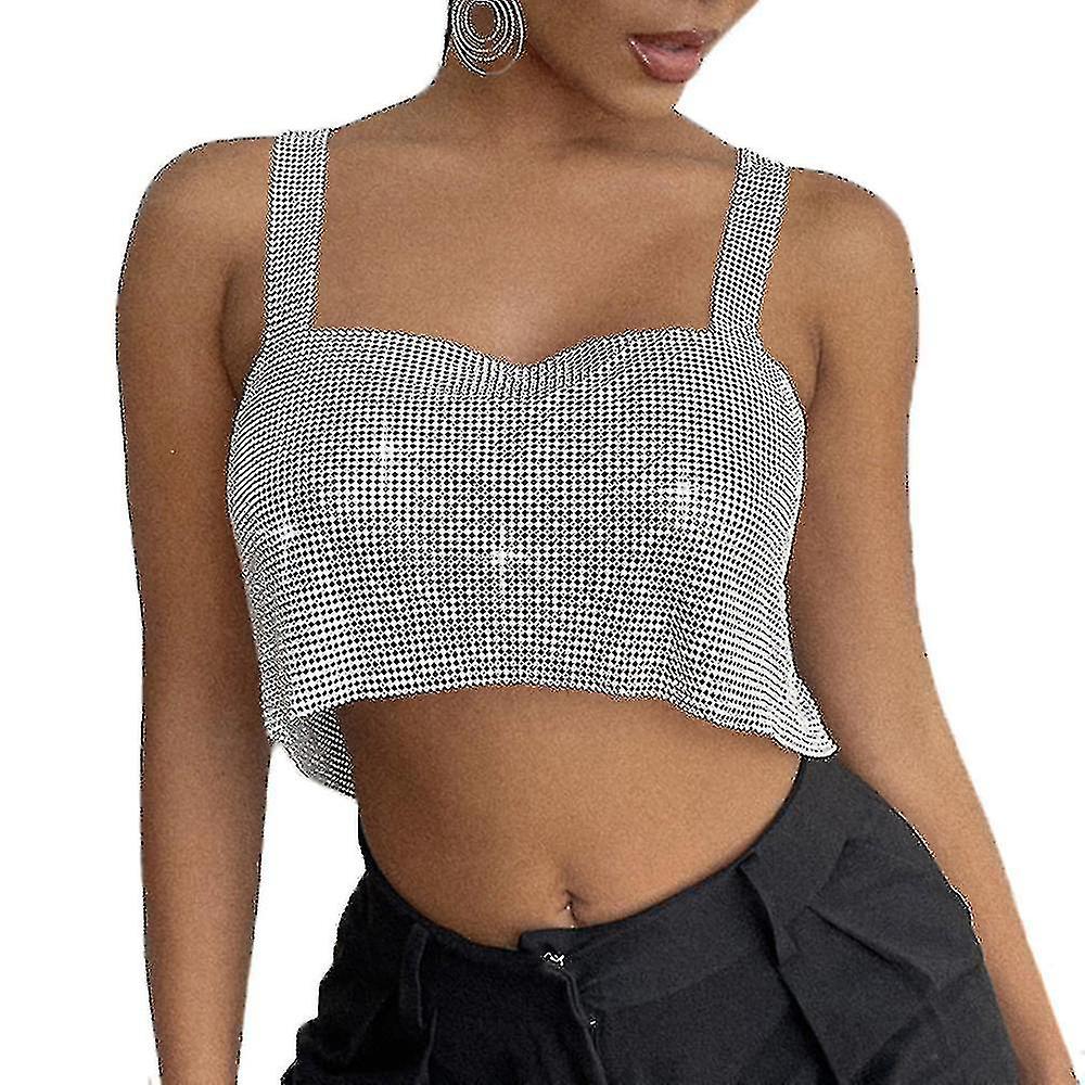 Women's Metallic Sequin Halter Top Sexy Bra Sleeveless Backless Top