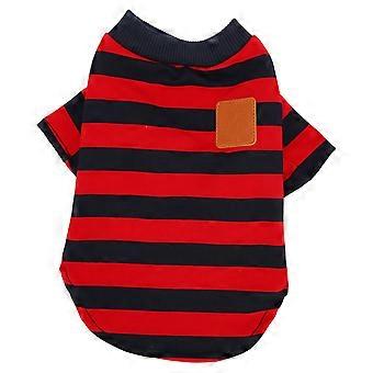 Hund Gestreifter Pullover 2-beinig weich bequem atmungsaktiv Haustier T-Shirt Kleidung für Frühling Sommer Rot Blau M