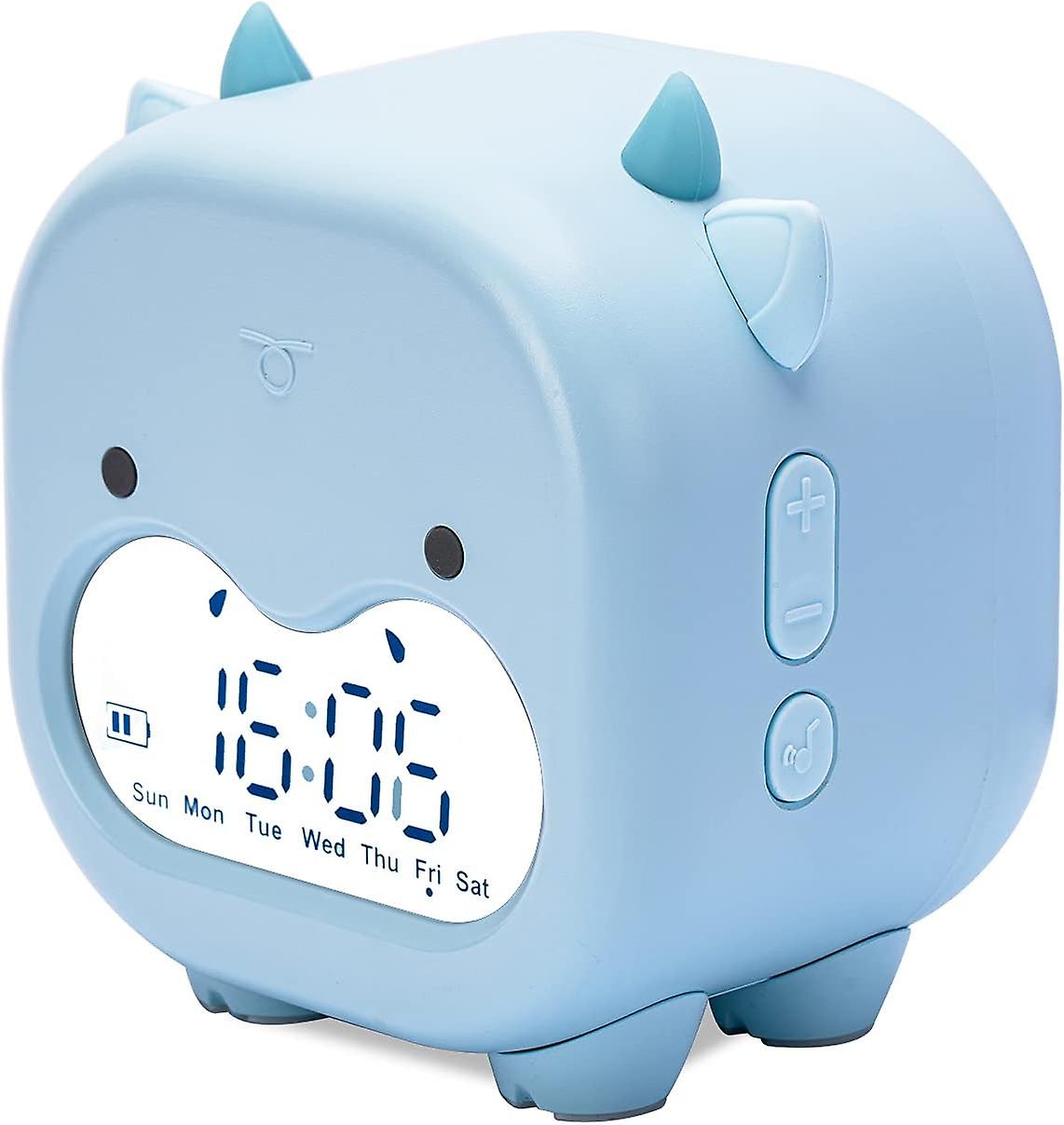 Kids Alarm Clock Bedroom Date Temperature Snooze Wake Up Light&Night Light Cute Digital Cow Clock with USB