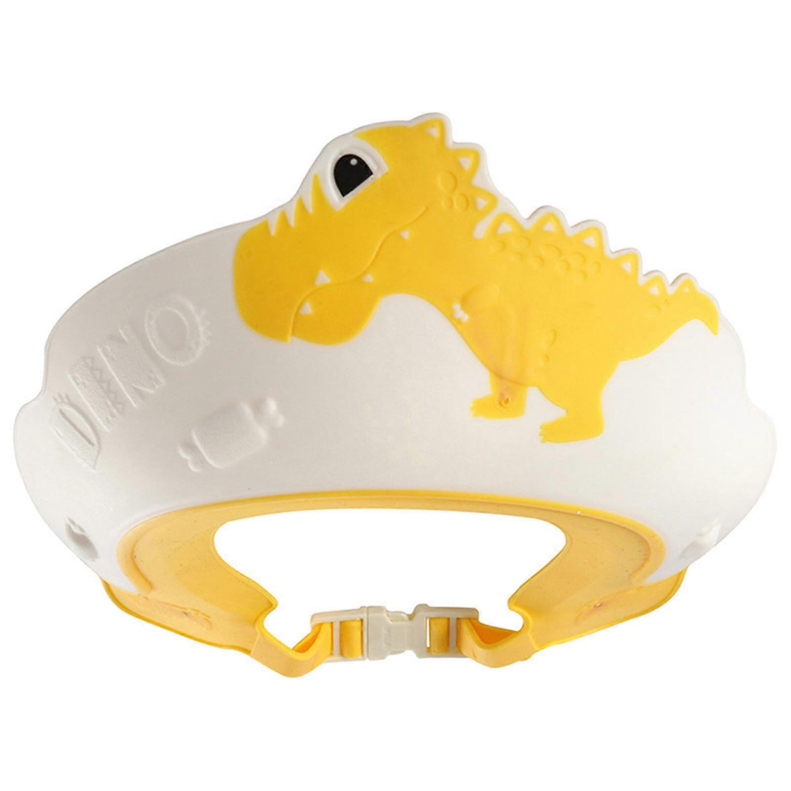 Dinosaur Pattern Baby Shower Cap Ear and Eye Protection Soft Comfortable Elastic Yellow