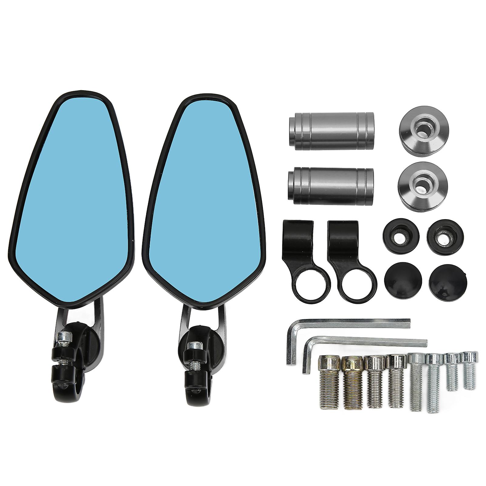 Motorcycle Rearview Mirror with Reverse Assist, Blue Glass, 360 Degree Rotatable, Universal, for 8mm/10mm Bracket, Silver