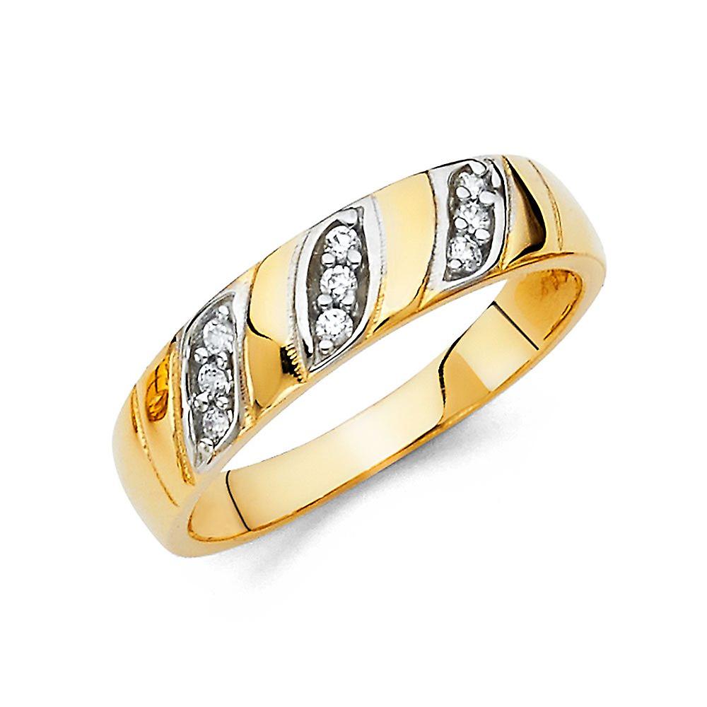 Men's 14k Yellow Gold Wedding Band With Cubic Zirconia - 5 Stone Horizontal Set Ring - View #7