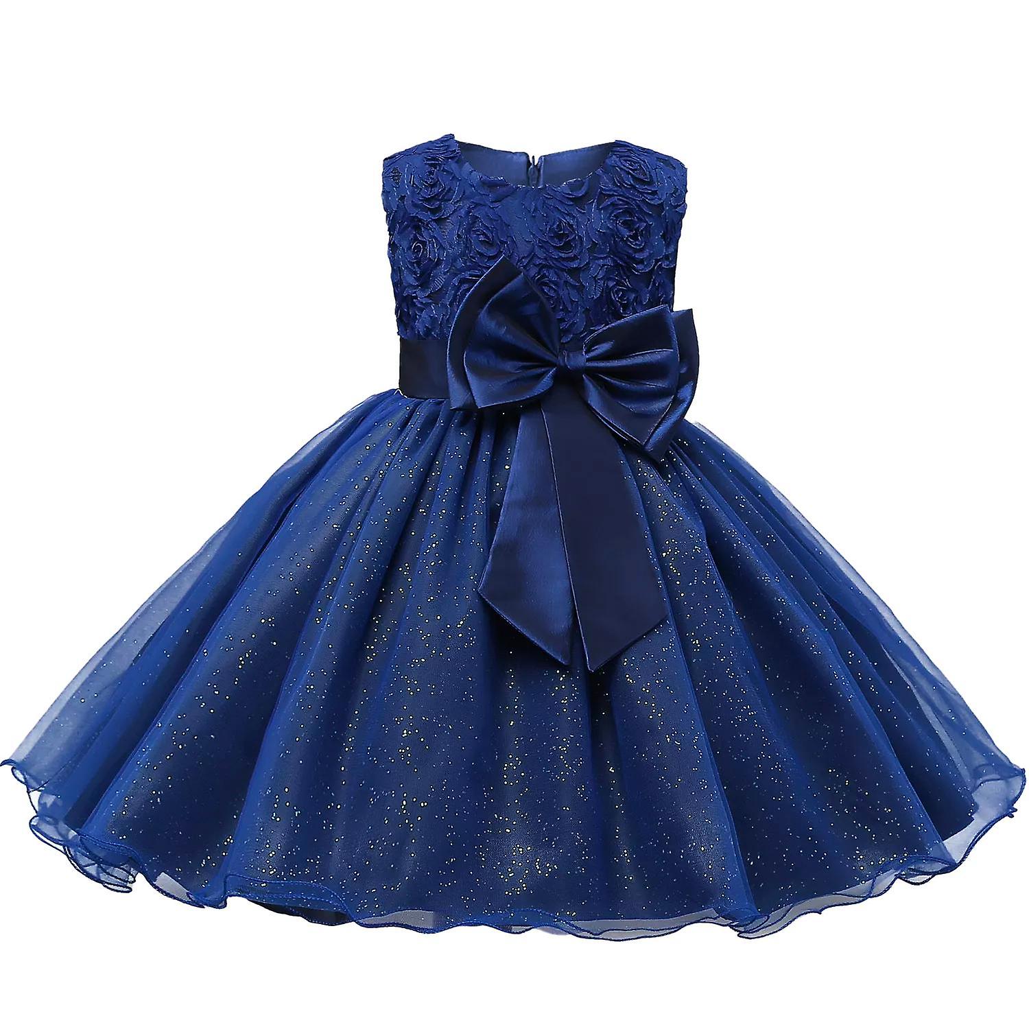 Festive dress with rosette and flowers-blue