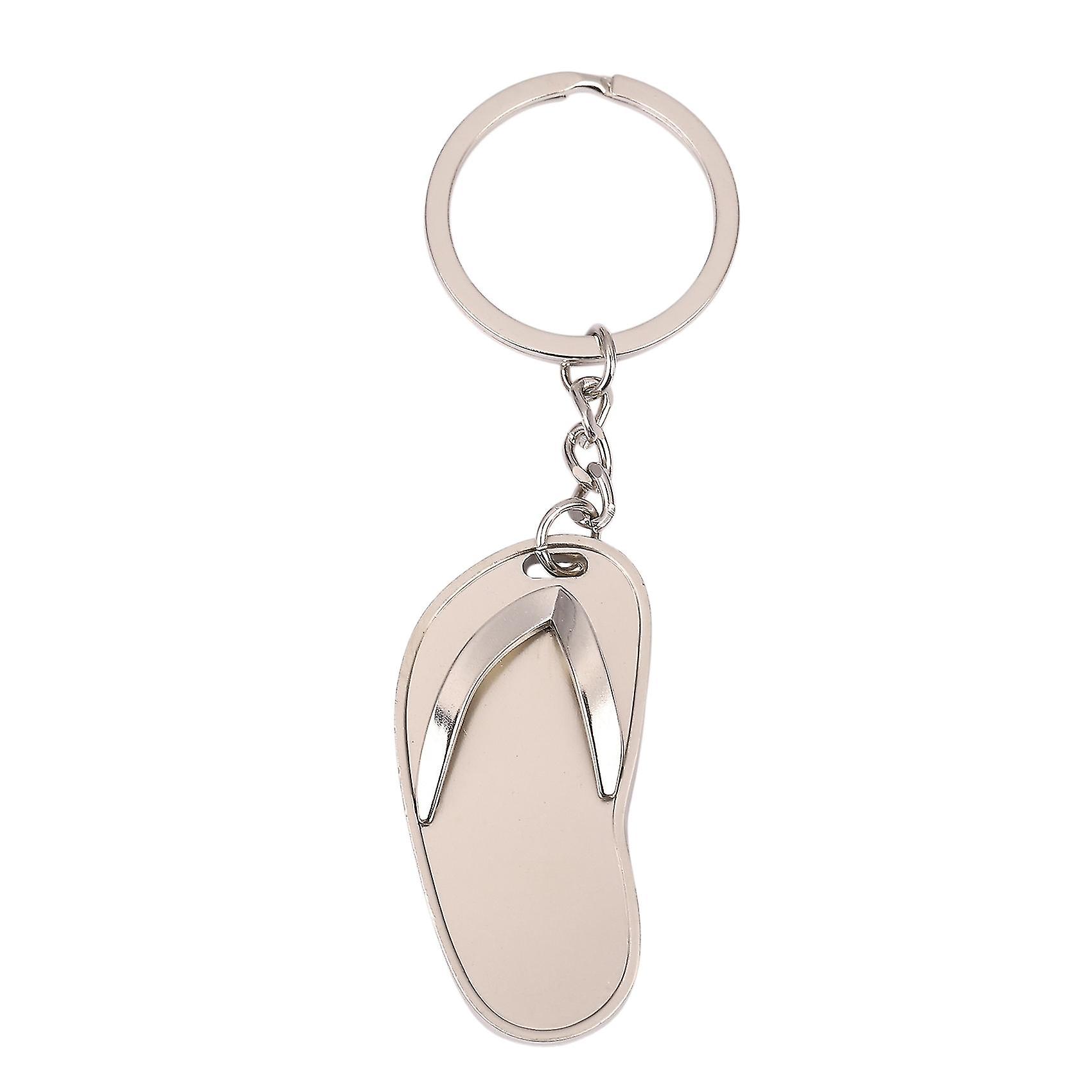 Flip Flops Shaped Pendant Metal Keychain Silver
