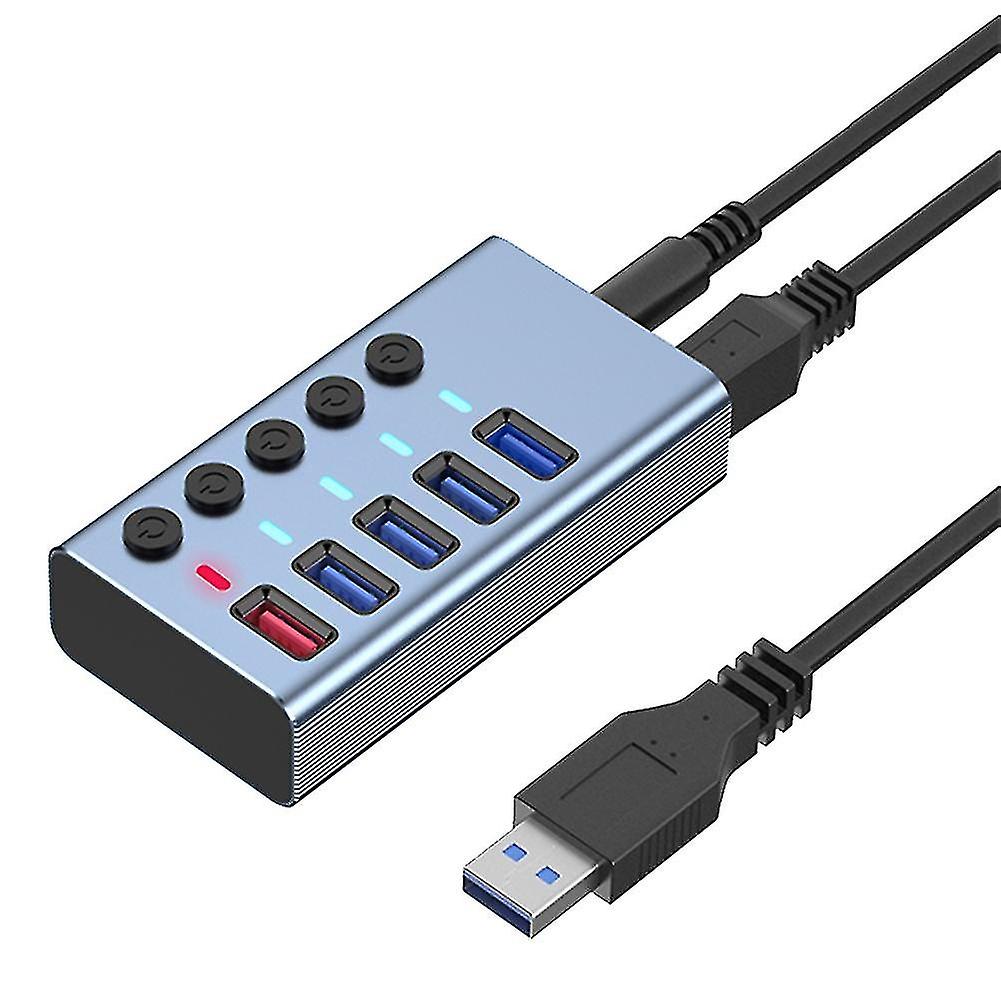 2023 New 5 Ports Usb3.0 Splitter Computer Extender Usb Hub 2.4a Fast Charging Port External 12v Supp