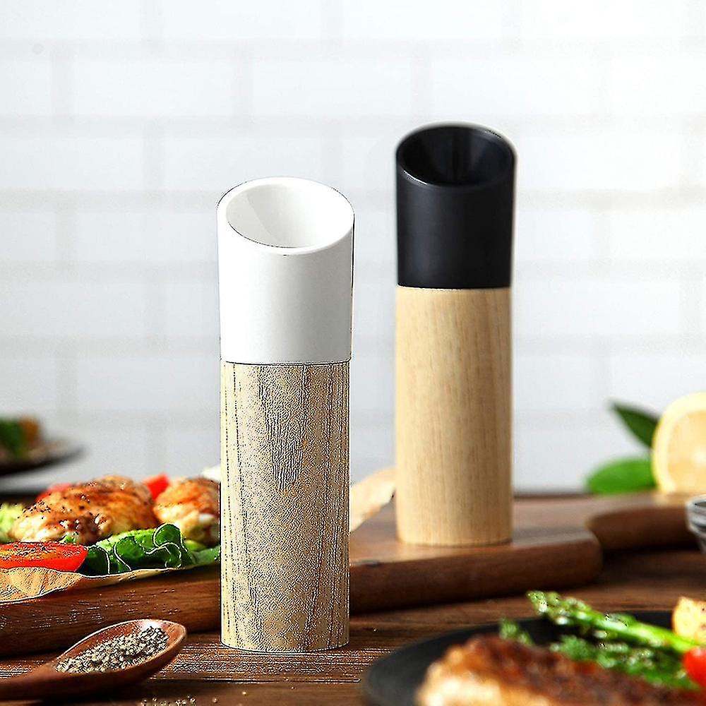 2pcs Salt And Pepper Grinder Set With Black And White Tall Salt-
