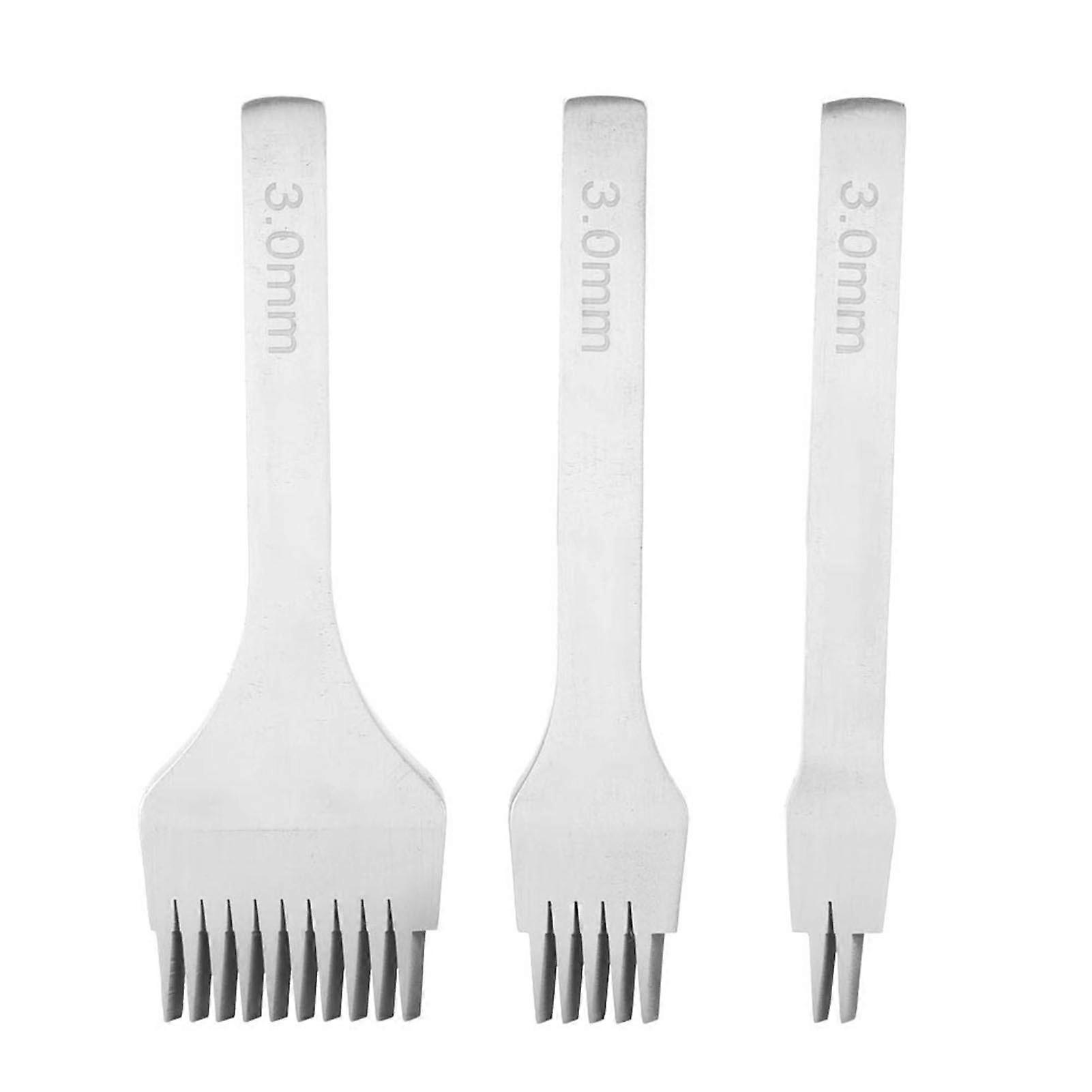 White Steel 2/5/10 Punch Prong Tool Set Lacing Stitching Chisel Set For Leather Crafts (3.0mm)