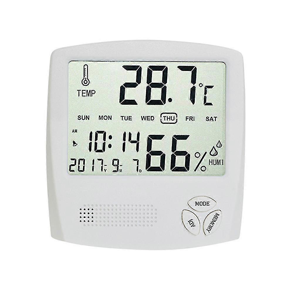Home Digital Temperature Thermometer Humidity Meter Clock Barometer Hygrometer Thermometer(white Without Battery)