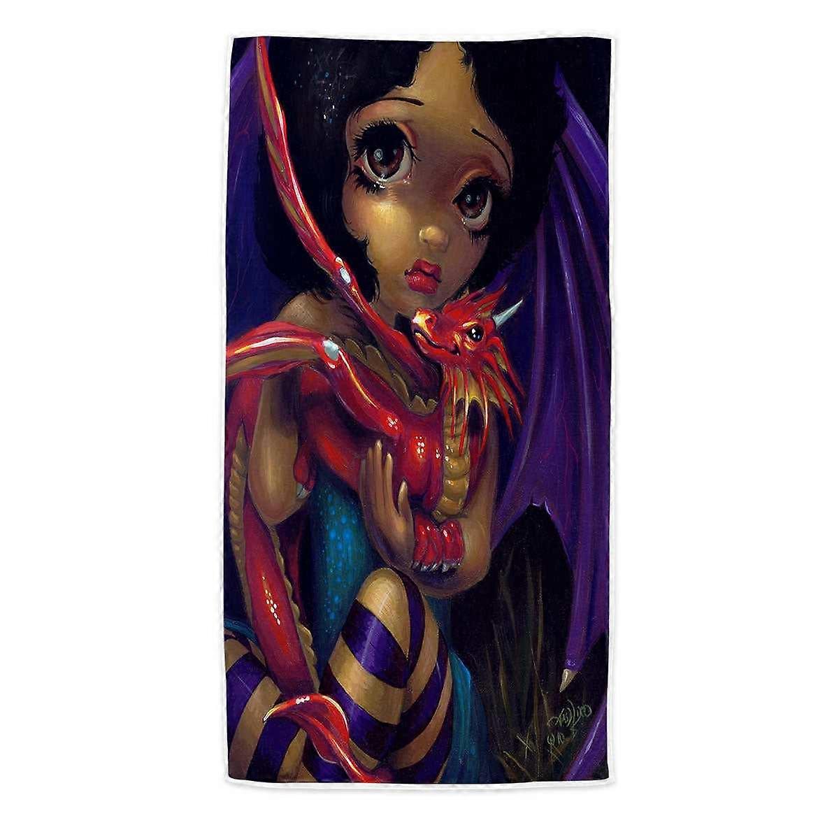 Darling Dragonling Fairy and Red Baby Dragon Microfiber Beach Towel