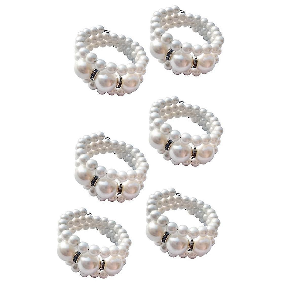 ナプキンリングエレガントブリンブリンモダンパールビーズ休日の誕生日の結婚式のナプキンリングセット6個入り