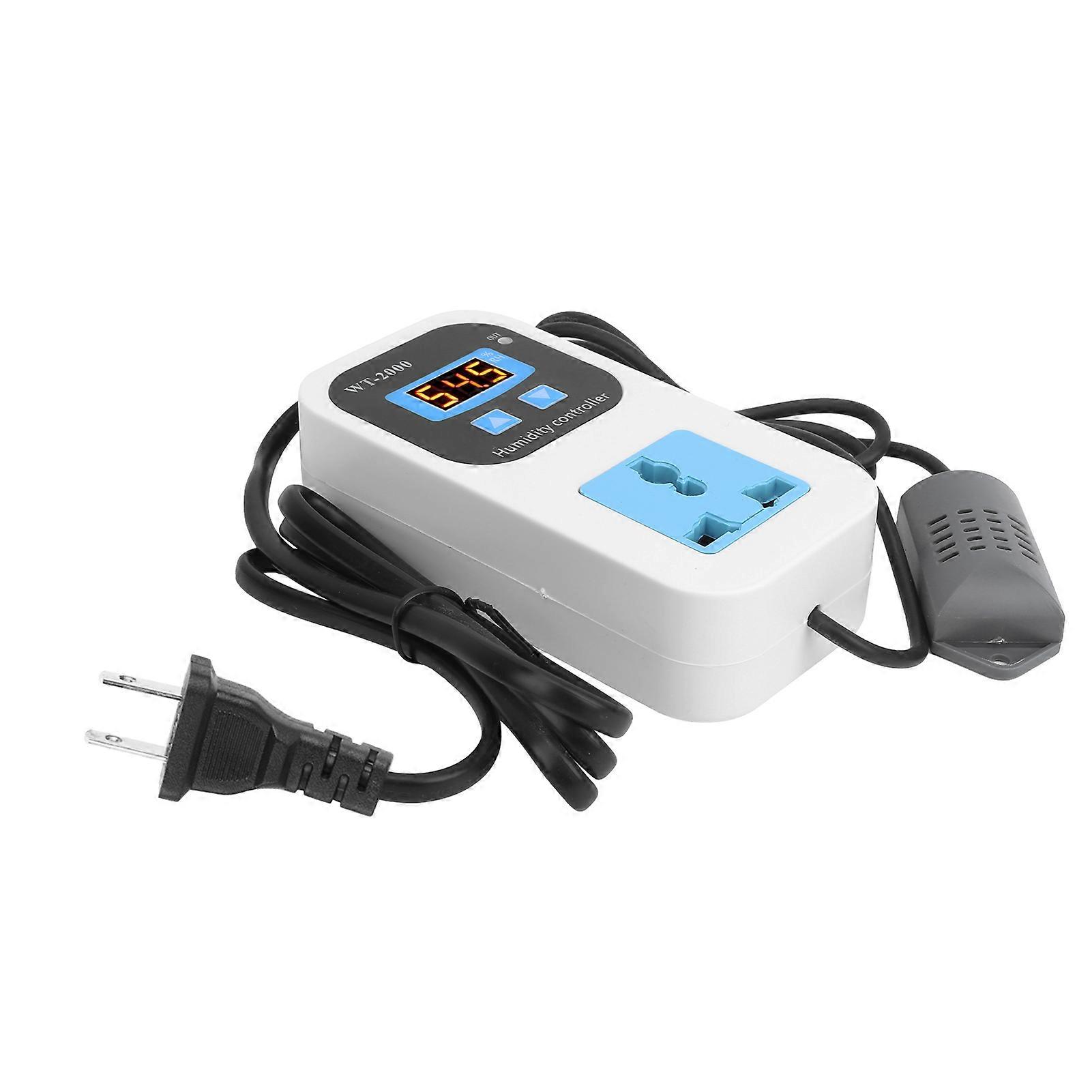 Digitaler Feuchtigkeitsregler, Befeuchtung, Entfeuchtung, Schaltersteckdose, 0 % ~ 99 % relative Luftfeuchtigkeit, WT2000, 110–220 V (US-Stecker)
