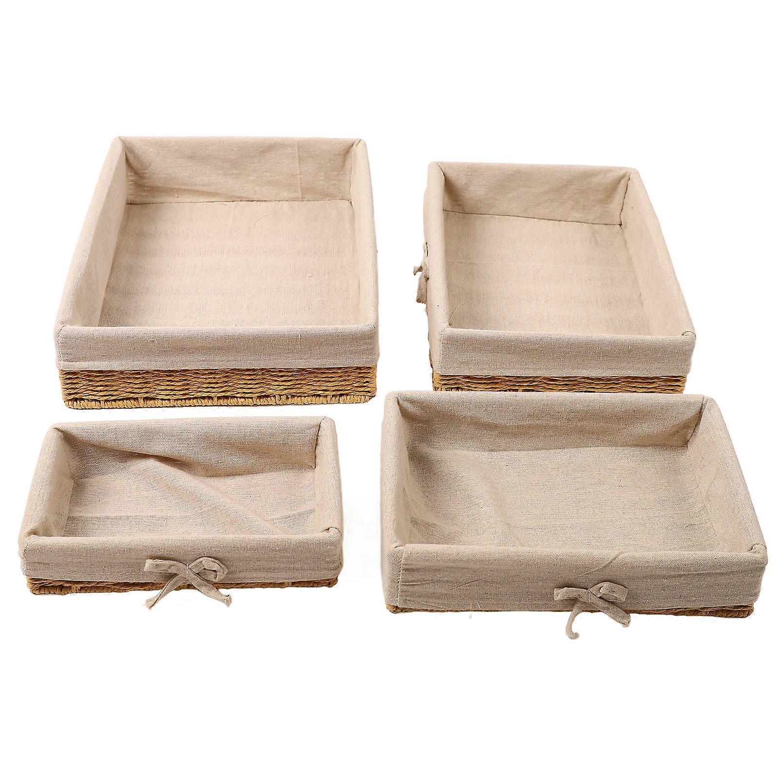 4Pcs Handwoven Storage Basket 4 Different Sizes Large Capacity Durable Stylish Decorative Hand Woven Storage Tray YEMAA