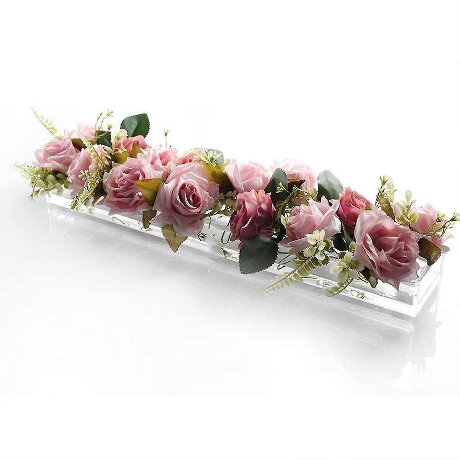 Vaso de Flores em Acrílico Transparente Retangular Floral para Mesa de Jantar, Vaso Longo Retangular em Acrílico para Decoração de Mesa de Jantar em Casa e Casamento da KUOLU 