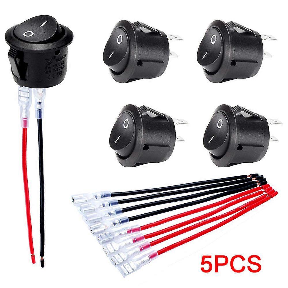 10/5PCS ON/OFF Round Rocker car switch MINI Toggle 2 Pin SPST Push Button 12V 24V 20MM with Wires for Auto RV Boat