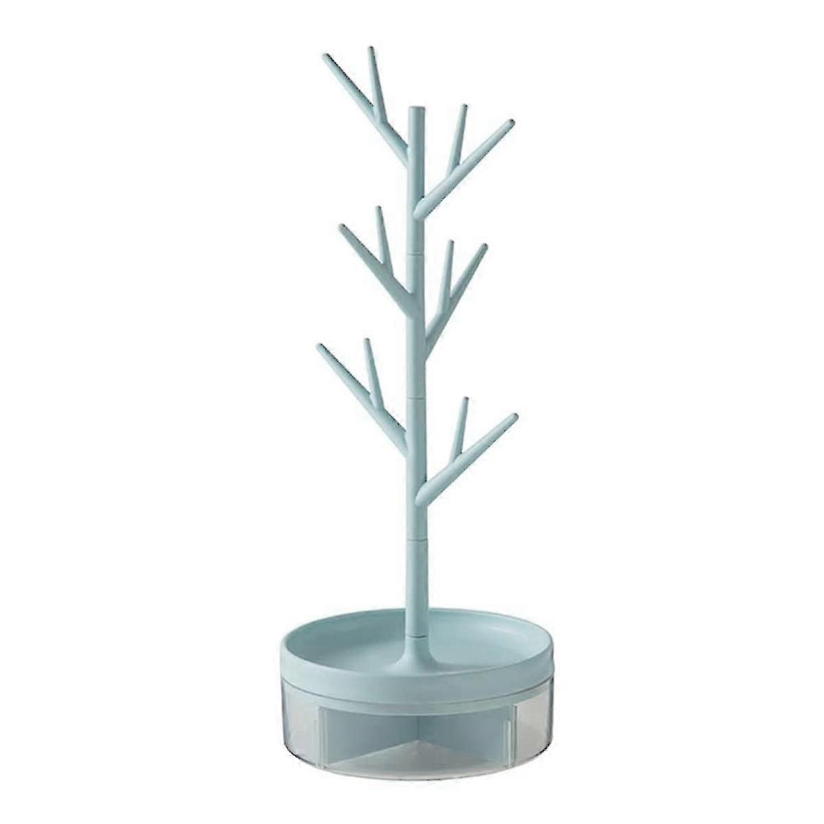 Branch Jewelry Rack With Rotatable Base And Storage Box Tree Tower Rack Hanging Organizer, Blue