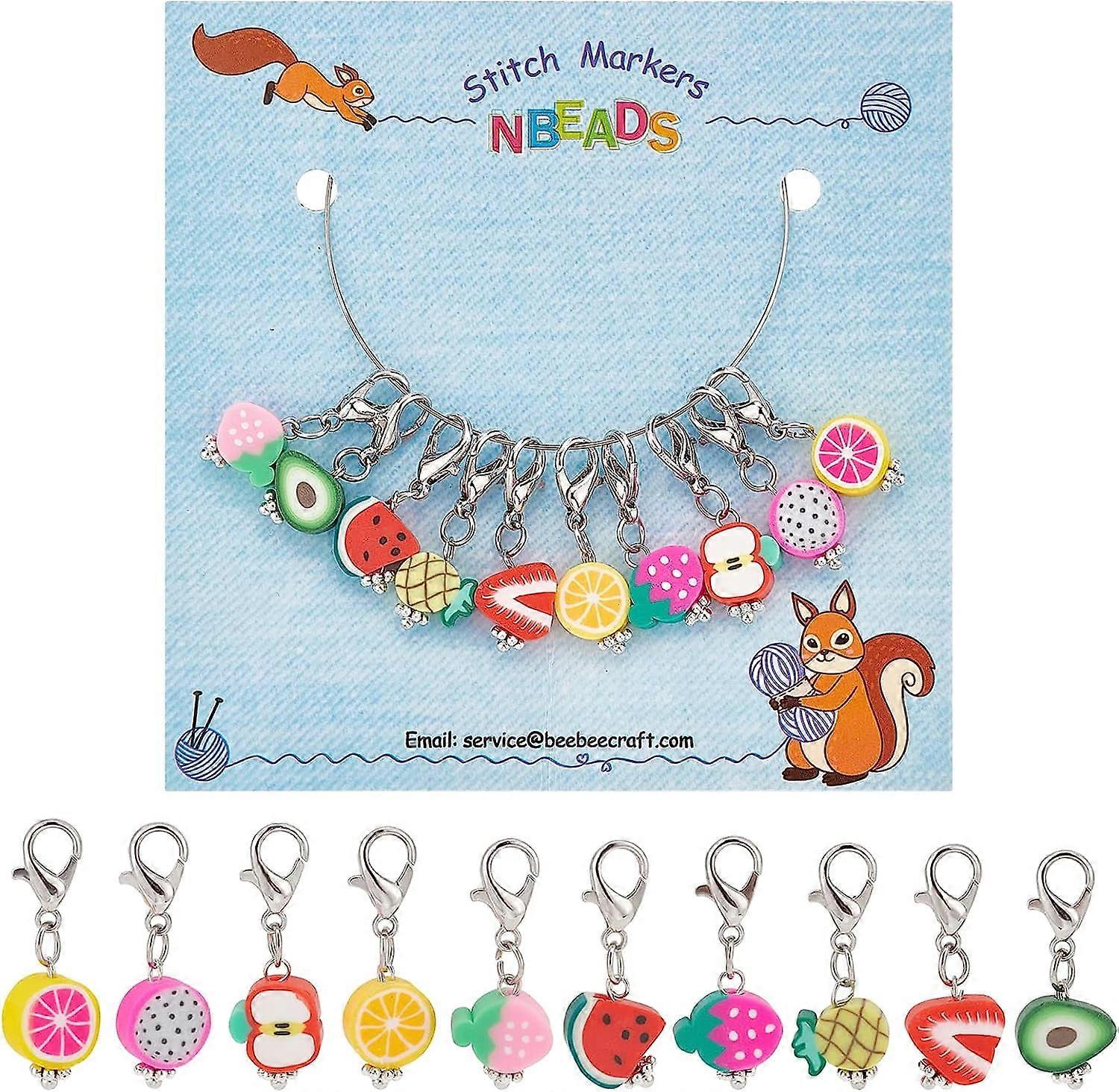 10 Pcs Fruit Stitch Markers, Polymer Clay Strawberry Crochet Stitch Marker Charms Removable Lobster Clasp Locking Stitch Marker for Knitting Weaving S