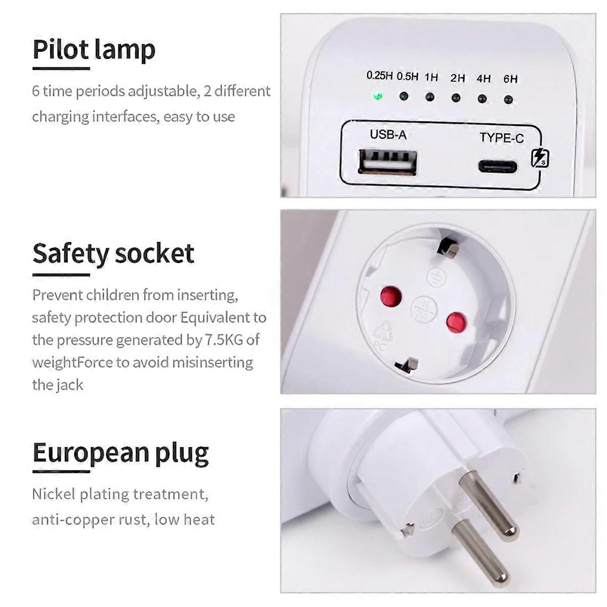 USB Type-C Timer Switch Digital Countdown Charging Timing Socket Kitchen Appliance Electronic Time Control 16A EU Plug