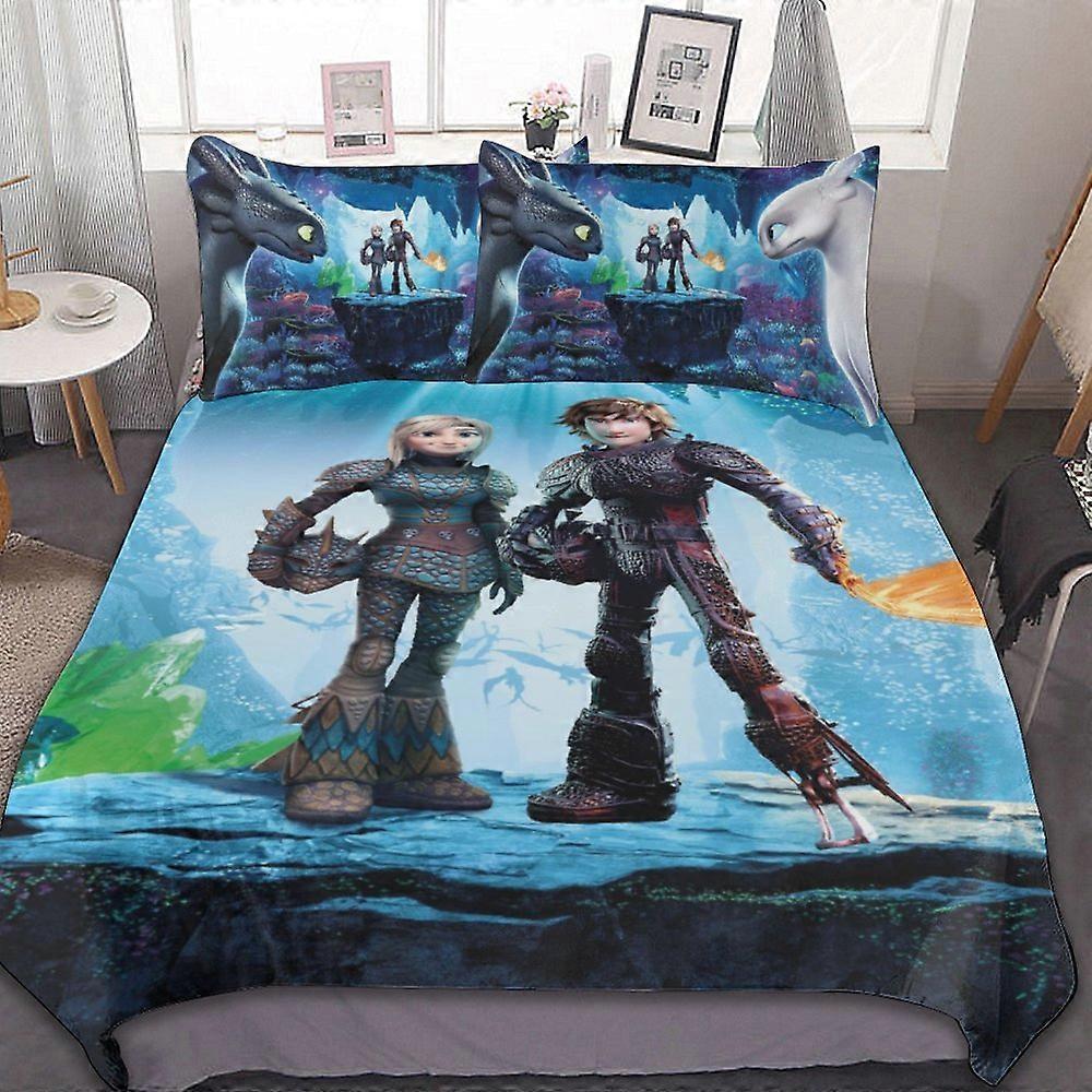 v89 כיצד לאמן את הדרקון שלך סט מצעים 3 חלקים סט כיסוי שמיכה רך חם ונוח סט מיטה רכה עם כיסוי שמיכה אחד ו -2 ציפיות למיטה