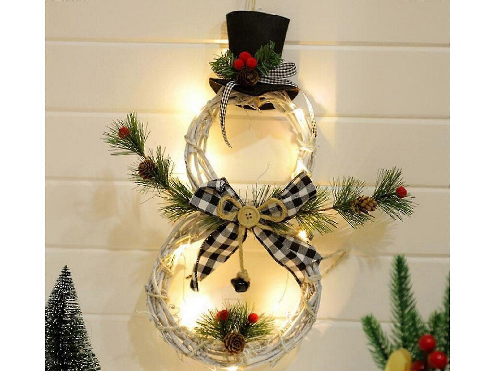 Christmas Snowman Artificial Wreath Pendant Led Light Style 2