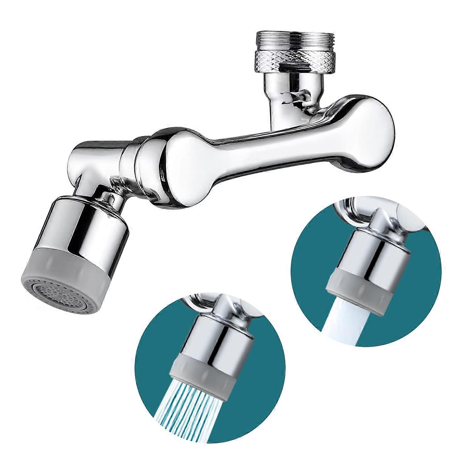 1080 Rotating Tap Aerator, Extension Tap Swivel Tap with Spray Filter Tap Aerator with 2 Spray Functions for Kitchen, Bathroom (Silver)
