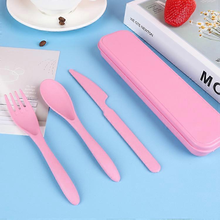 Reusable Travel Utensils Set with Case, Pink Wheat Straw Portable Knife Fork Spoons Tableware, Eco-Friendly BPA Free Cutlery for Kids and Adults as T