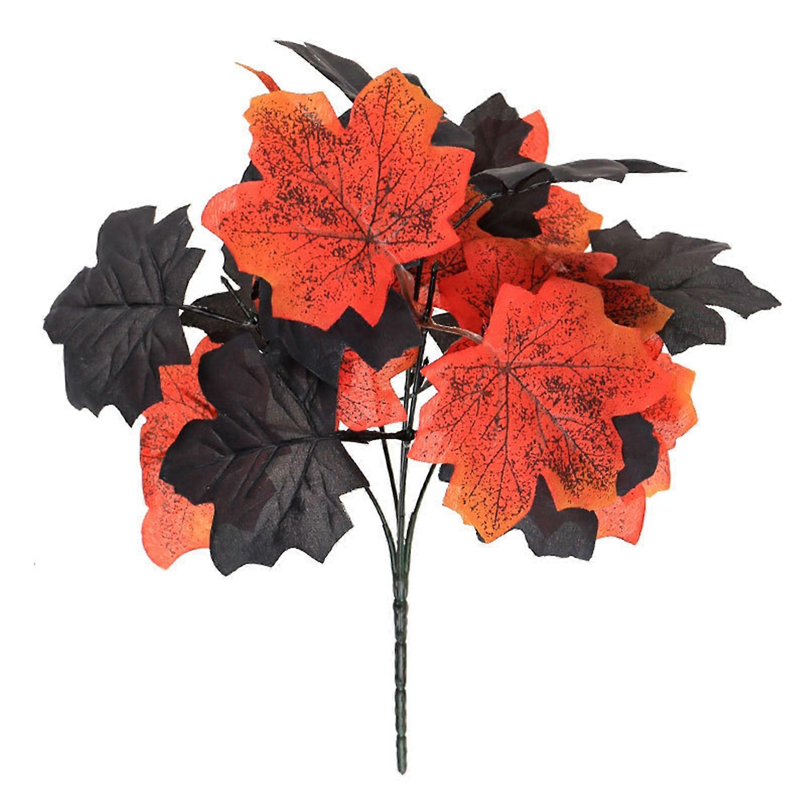 Artificial Black Maple Leaf Bouquet Realistic Halloween Fake Silk Plants Home Office Table Centerpiece Faux Leaf Branch Decoration