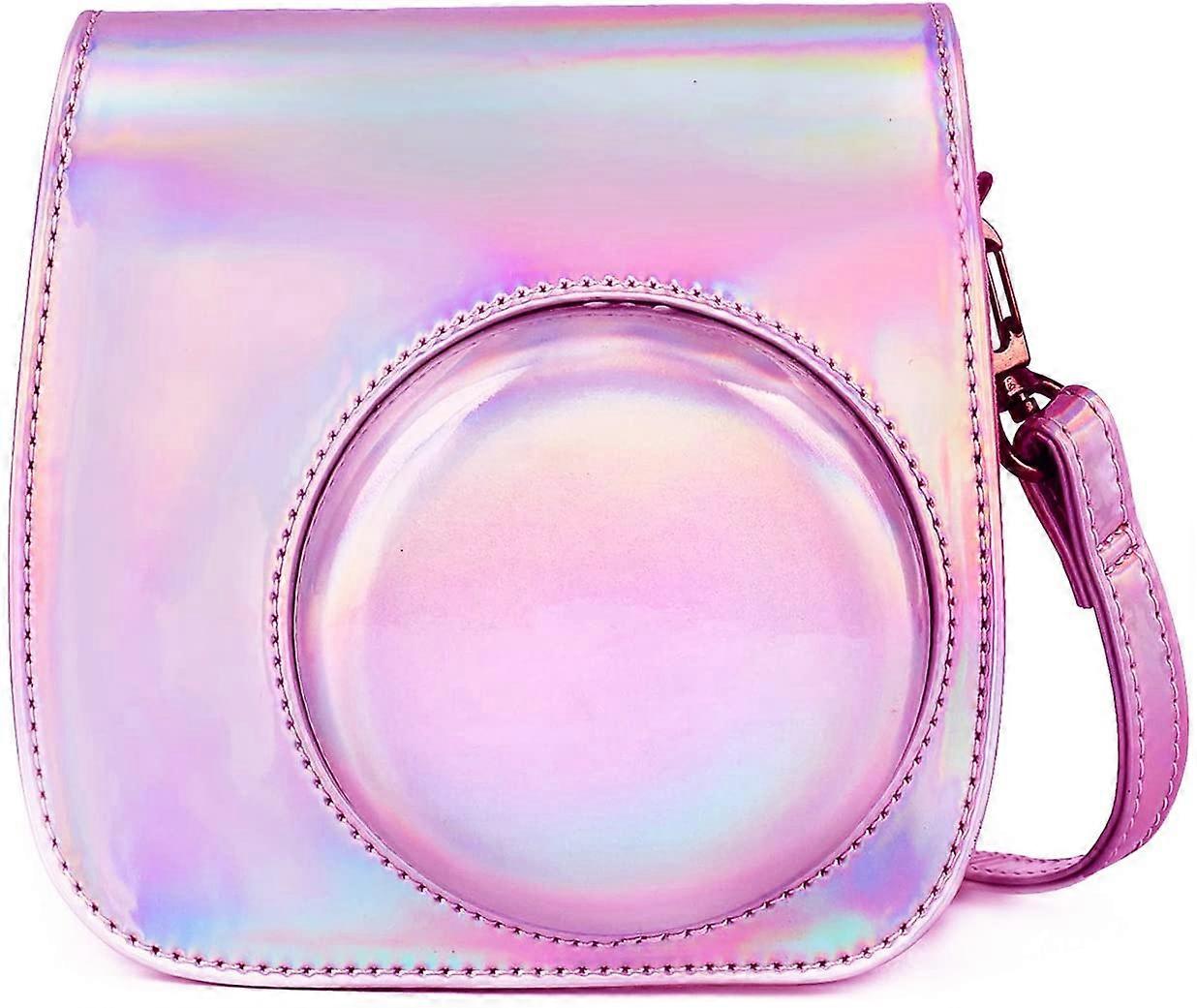 Instant Camera Case Compatible with Instax Mini 11,PU Leather Bag with Pocket and Adjustable Shoulder Strap (Magic Pink)
