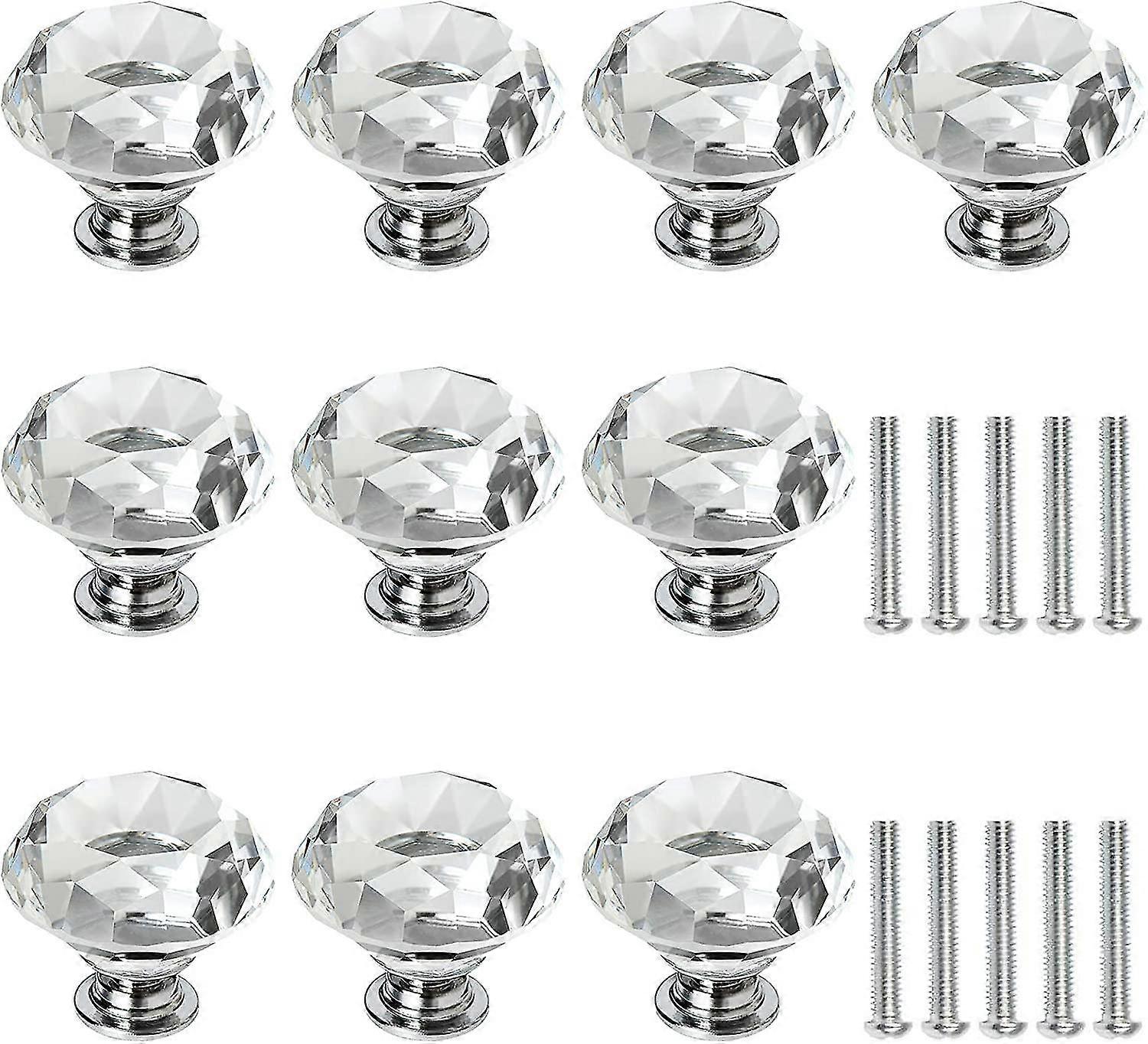 Crystal Door Knobs -10 Pcs Gift 30mm Diamond Clear Glass Handles With