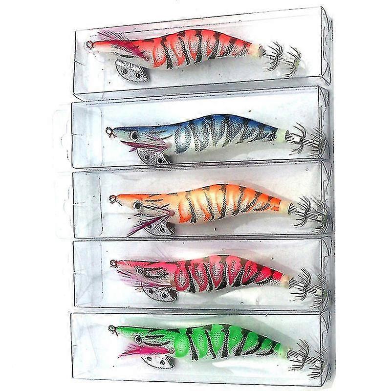 EVAGO 5pcs Soft Luminous Shrimp Lure Set,Luminous Fishing Lure Squid Hook Wood Shrimp Fishing Baits