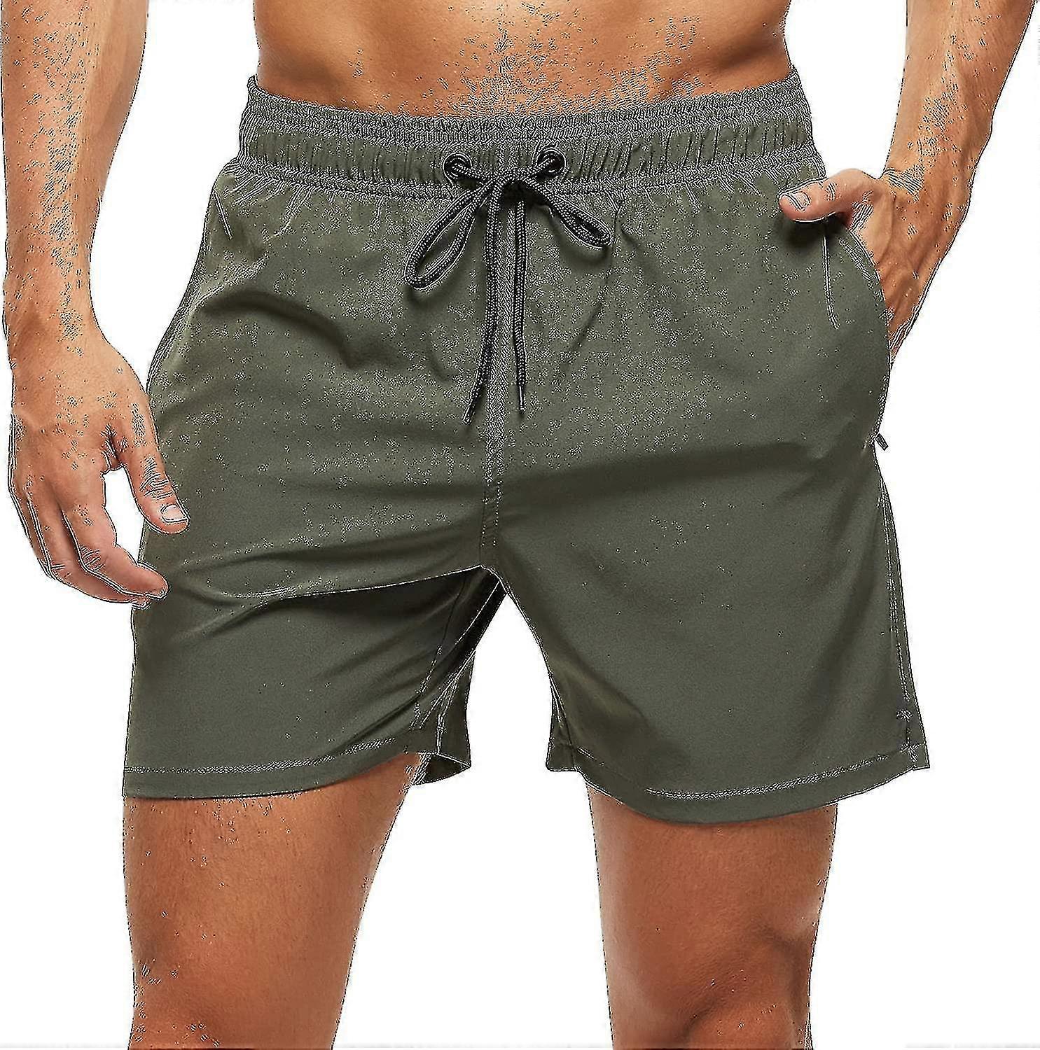Calções de natação masculinos com bolsos com zíper Trunks Verão Swimwear Quick Dry Zhexin L Exército Verde