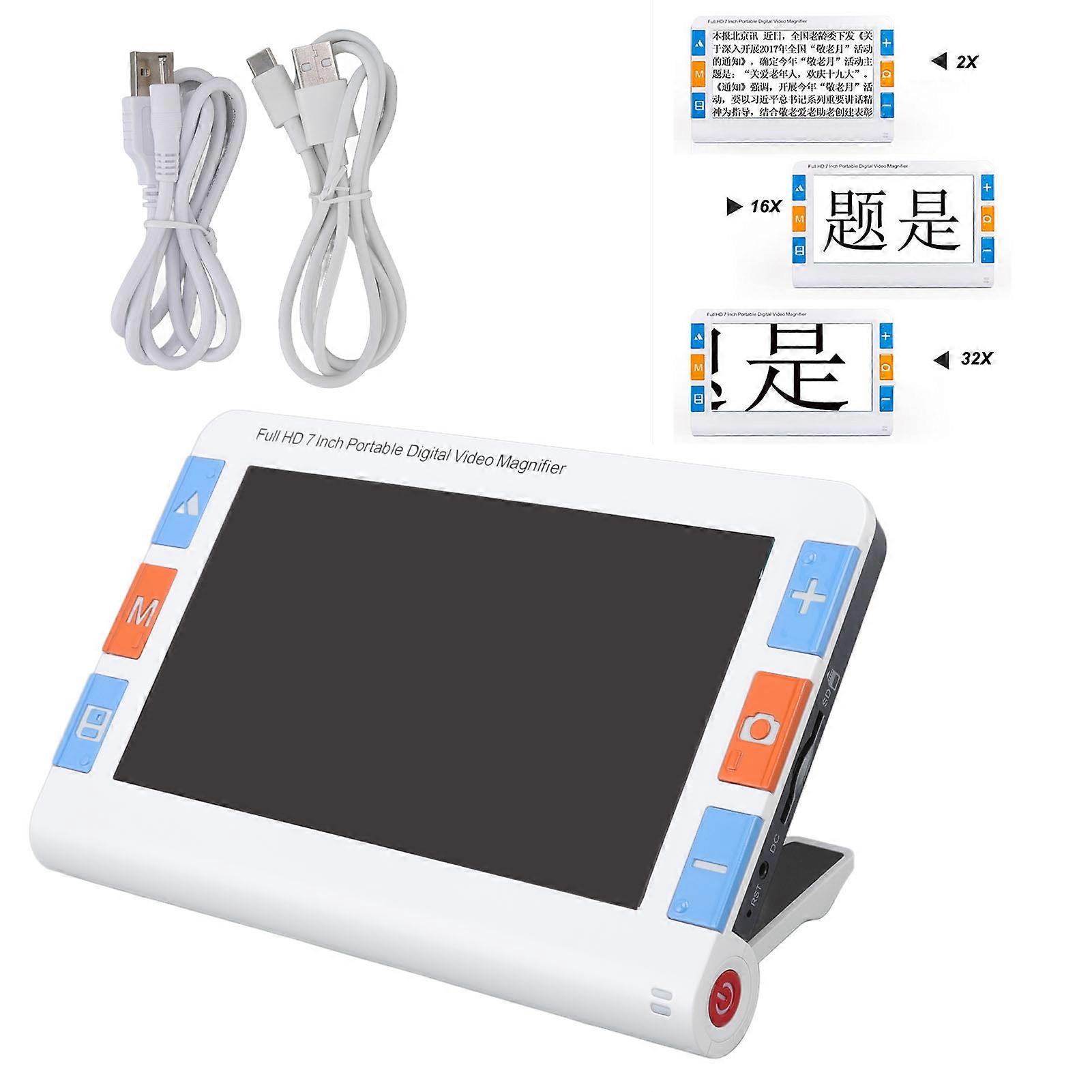 Digital Magnifier 7.0in Handheld Autofocus Dual Lens 2X to 32X Magnification 26 Color Modes Reading Aids 100 to 240V