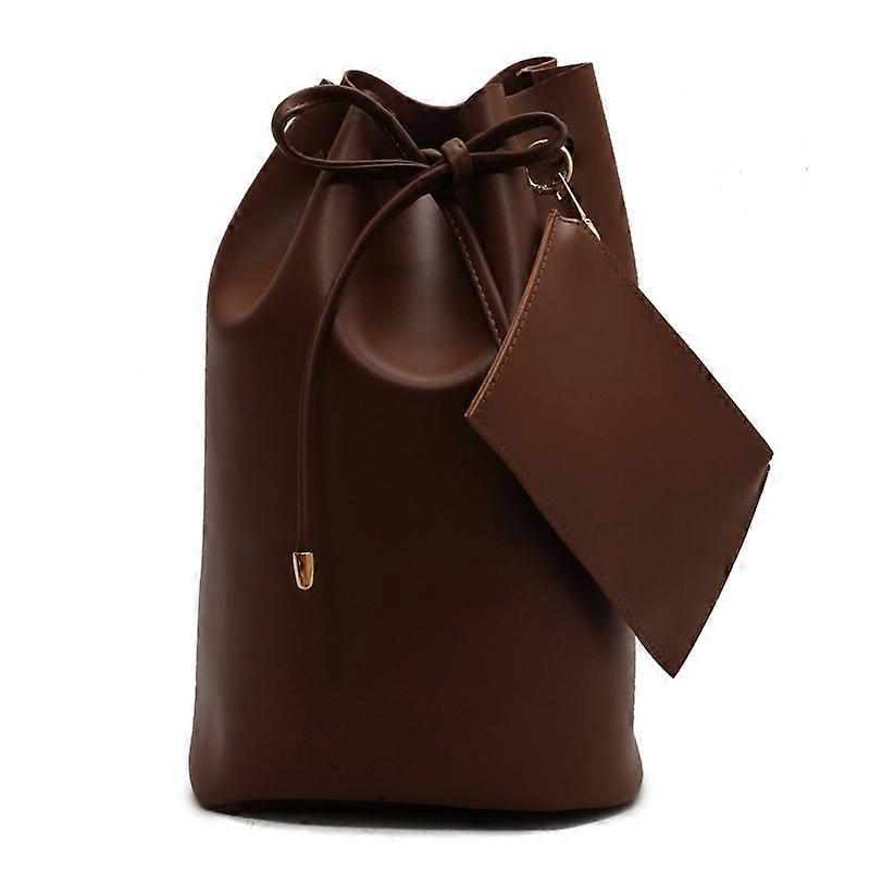 Women's Shoulders Bag Bucket Shaped Drawstring Backpack with Small Purse Solid Color for Daily Travel Commute New