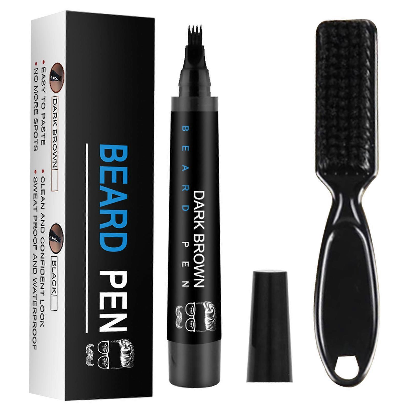Beard Pen Filler for Men - Styling Grooming Pencil with Blending Brush, Sweatproof Long Lasting Natural Coverage for Beard, Moustache & Eyebrows