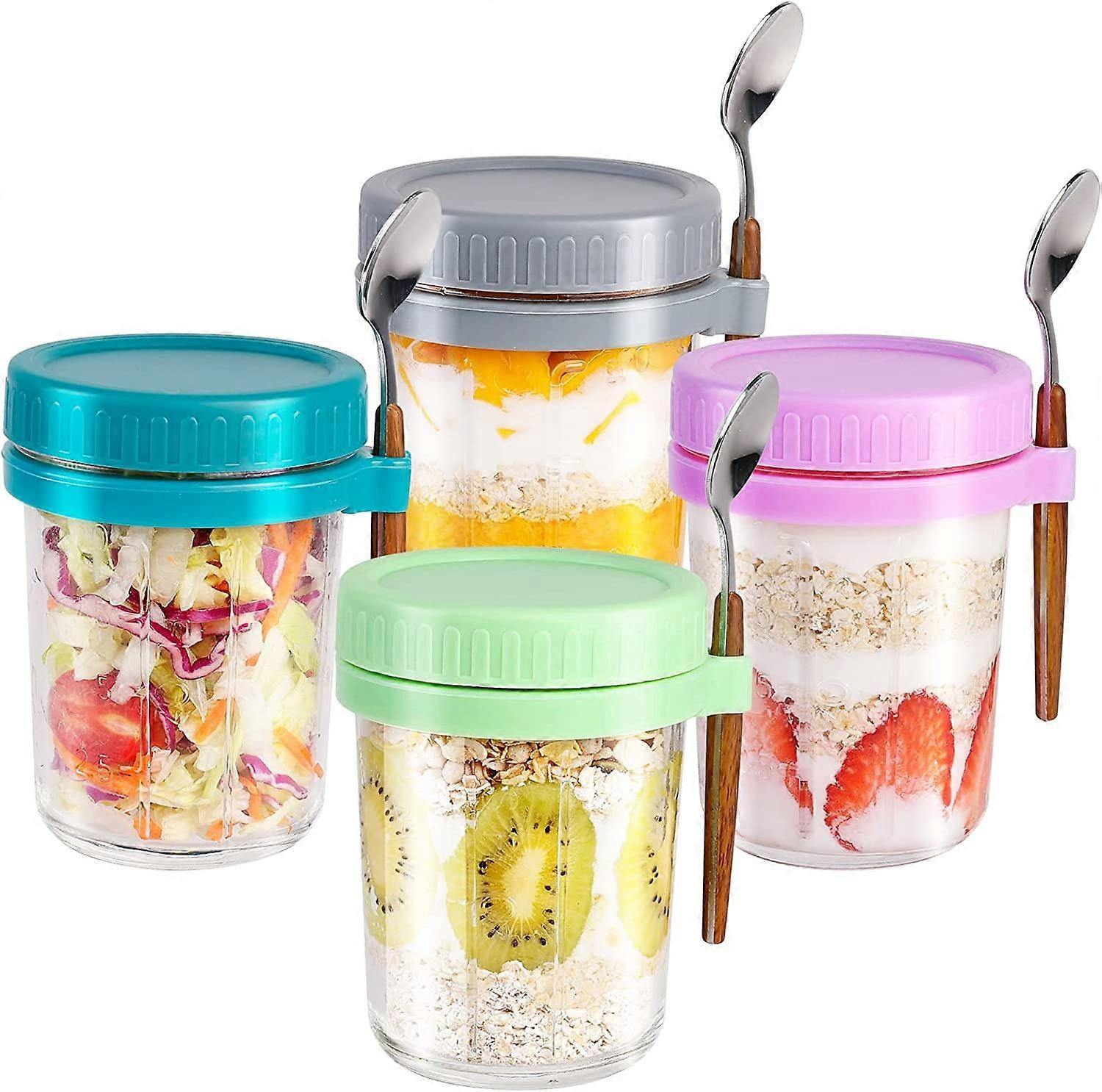 Mason Jars for Overnight Oats, 4Pcs Overnight Oats Containers with Lids and Spoons, Food Storage Containers