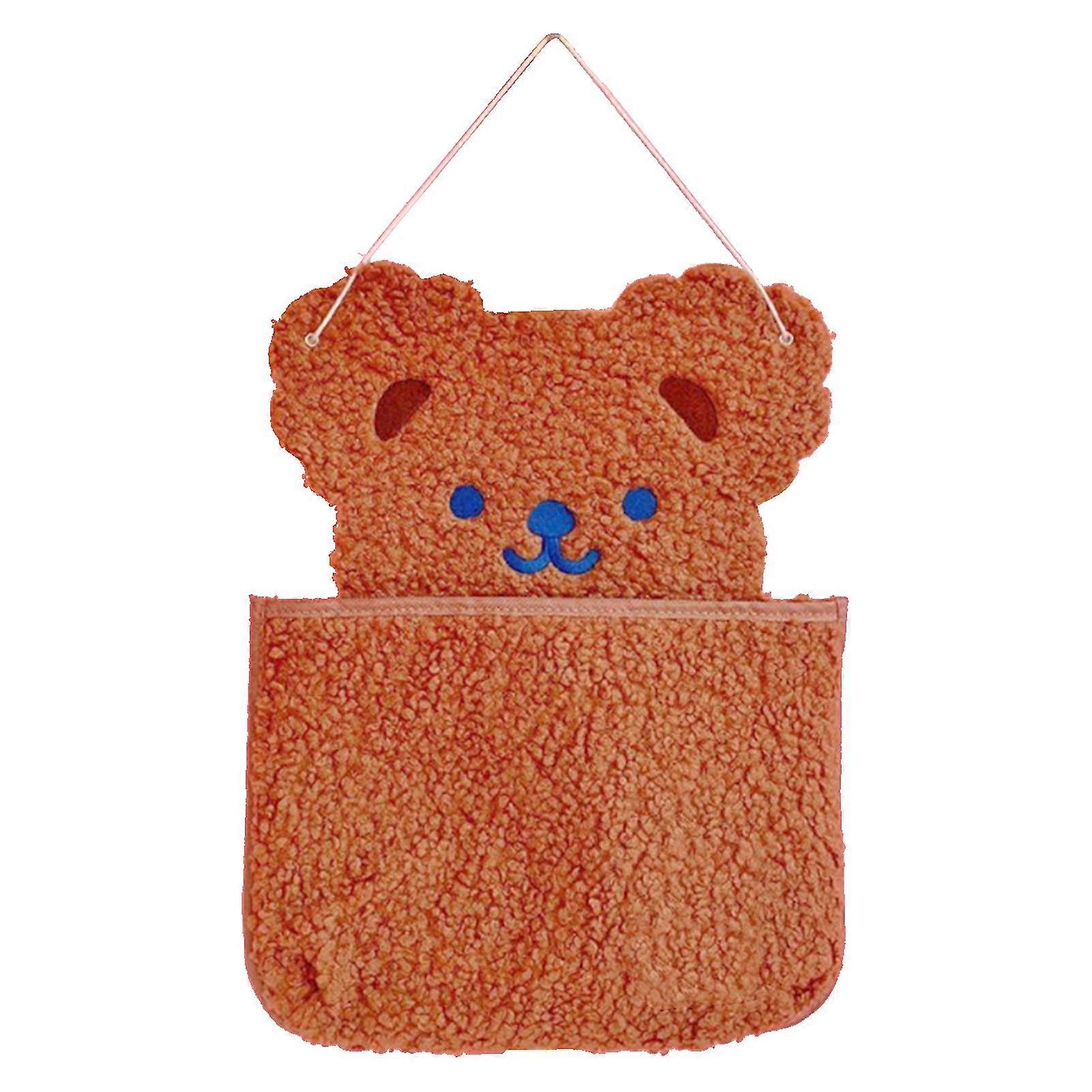 Cute Bear Shape Wall Hanging Storage Bag with Large Capacity and Hook - Brown
