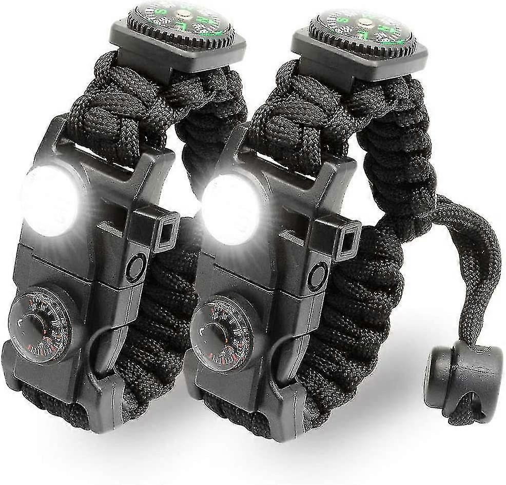 21 In 1 Adjustable Survival Bracelet With Sos Led Flashlight, Compass, Thermometer, 2pcs Rescue Whistle Starlight-yujia