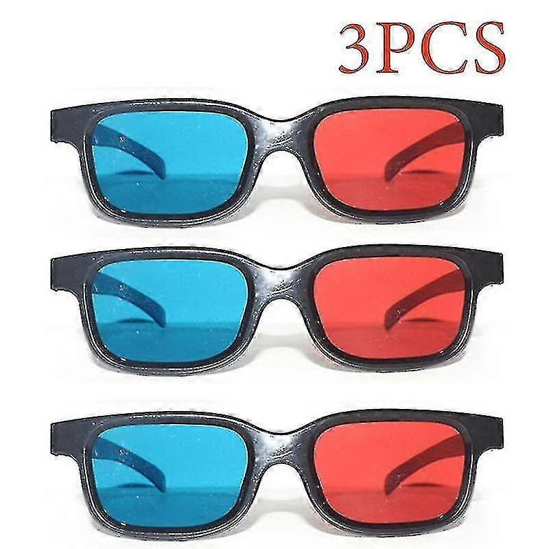 3D Glasses - Universal Brand Black Frame, Red Blue for Dimensional Anaglyph