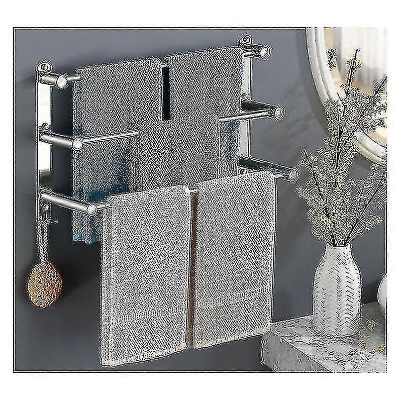 Multilayer 304 Stainless Steel Wall Mounted Towel Rack Wall Mounted 3 Bars Compatible Bathroom Kitchen50cm With Hook