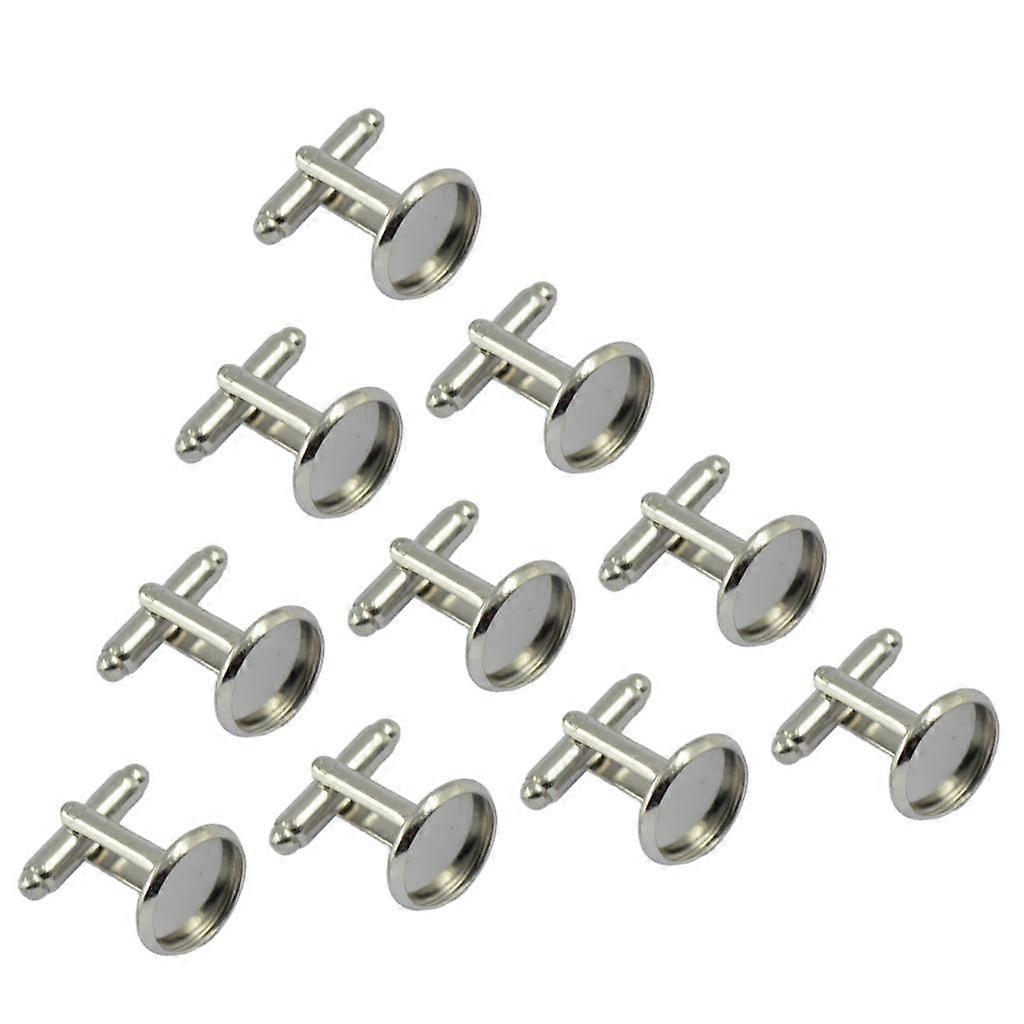 10pcs Blank Round Bezel Setting Base Formal Cuff Links Cufflink Silver DIY