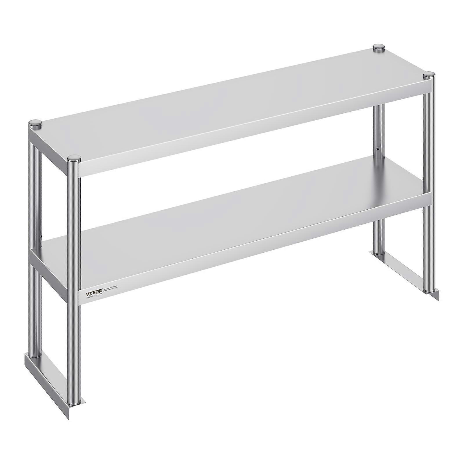 Double Overshelf, 12 x 48 Inch Double Deck Overshelf, Height Adjustable Overshelf Prep Work Table for Kitchen, Restaurant and Workshop