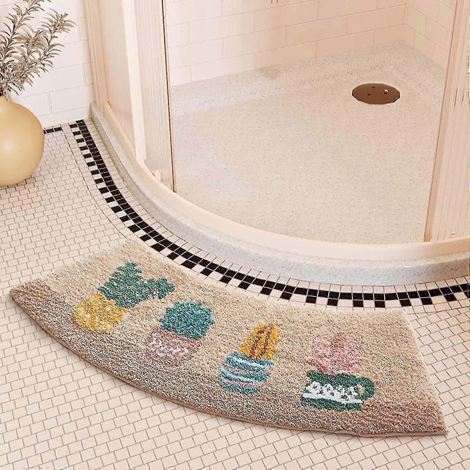 Fluffy Absorbent Non-slip Corner Bath Mat Soft And Comfortable Washable Quadrant Rounded Shower Mat, Scalloped Bath Mat