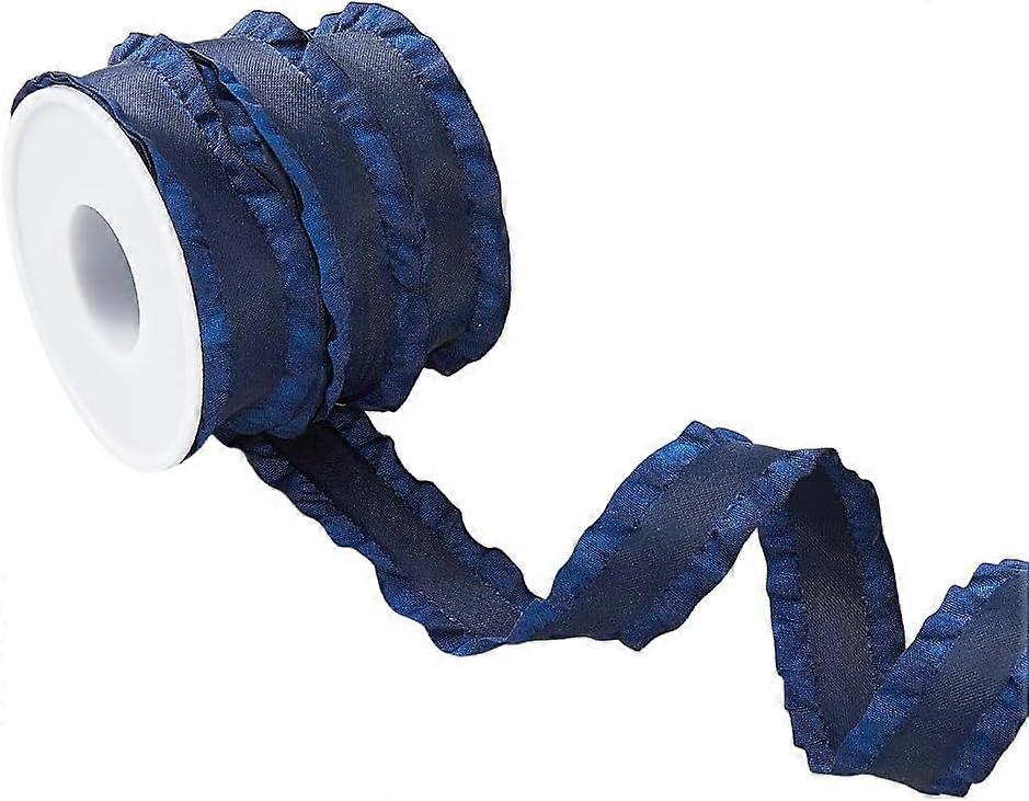 10 Yards Polyester Pleated Edged Ribbon for Clothing Decoration Bowknot Making with 1Pc Plastic Empty Spools for Wire Medium Blue 7/8 inch(22mm)