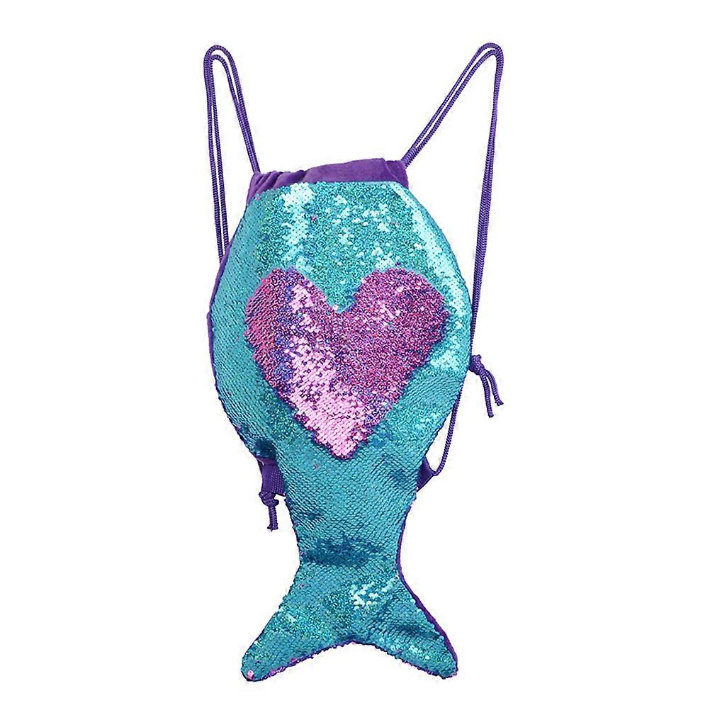 Kids Travel Backpack Mermaid Purse Sequin Drawstring Bag Drawstring Backpacks Storage Pouches