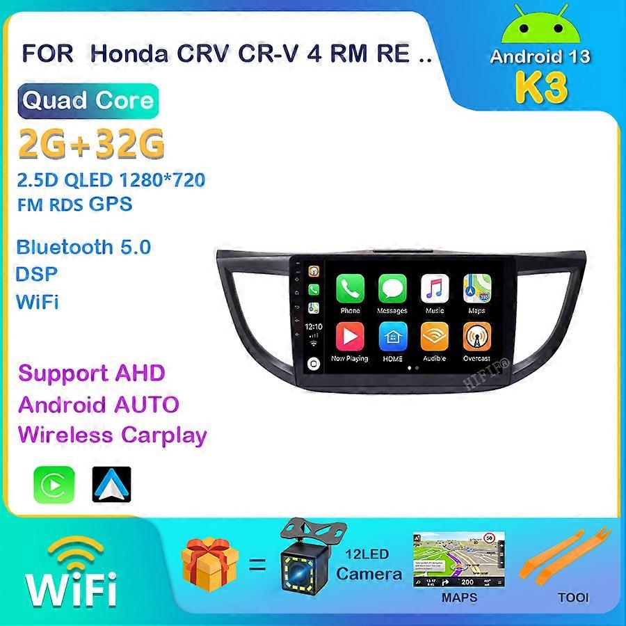 6G+128G DSP 2 din Android 13 4G NET Car Radio Multimedia Video Player for Honda CRV CR-V 4 RM RE 2011 2012-2015 WiFi BT carplay