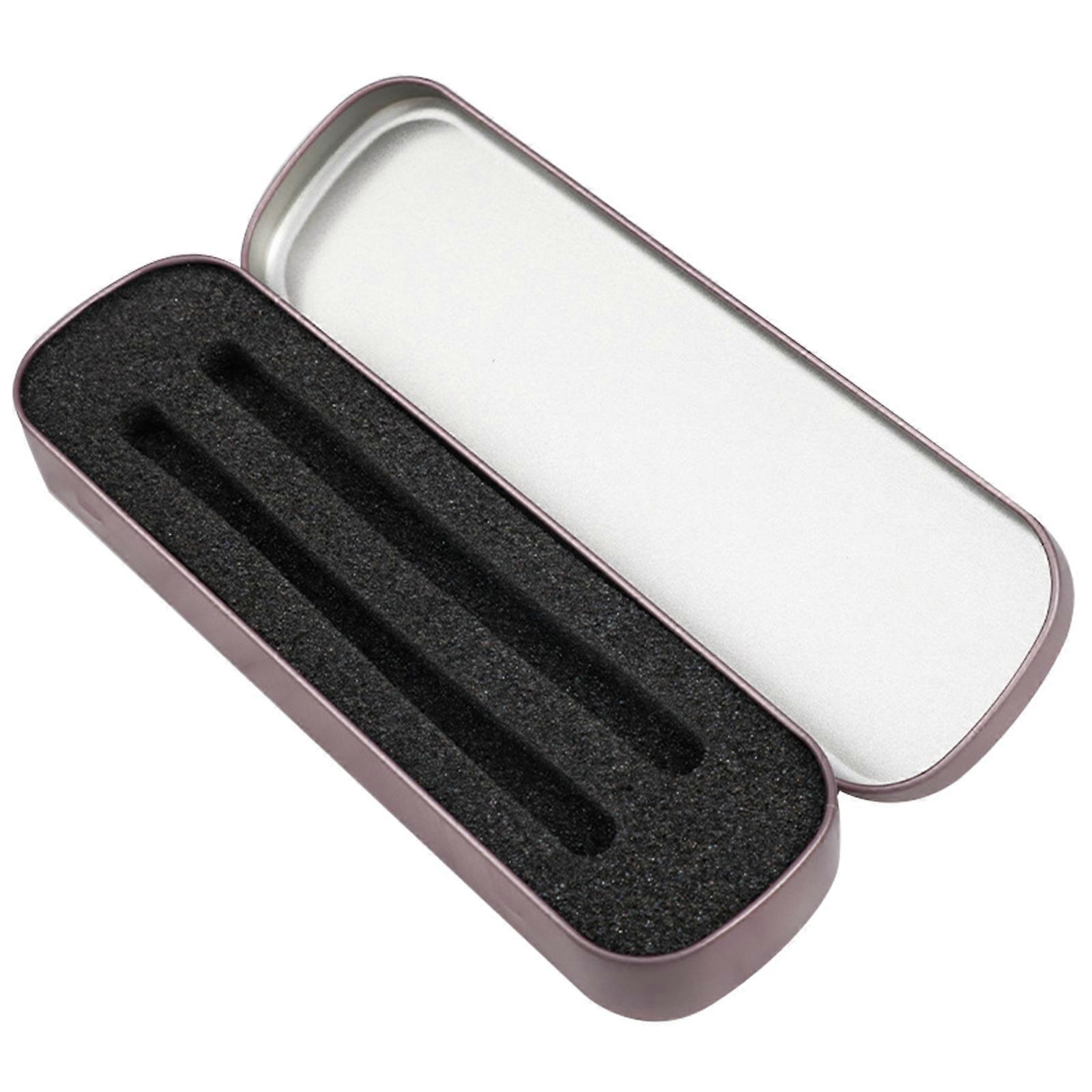 unbrand Small Metal Pen Box Fountain Pen Collection for Case with Cushion Mini Hinged Ti Purple