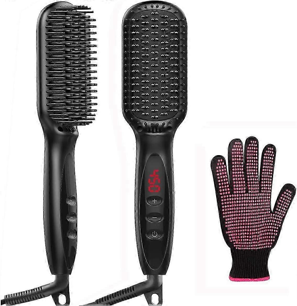 Hair Straightener Brush, 2-in-1 Ionic Enhanced Straightening Brush with Anti-Scald Feature, 30s Fast