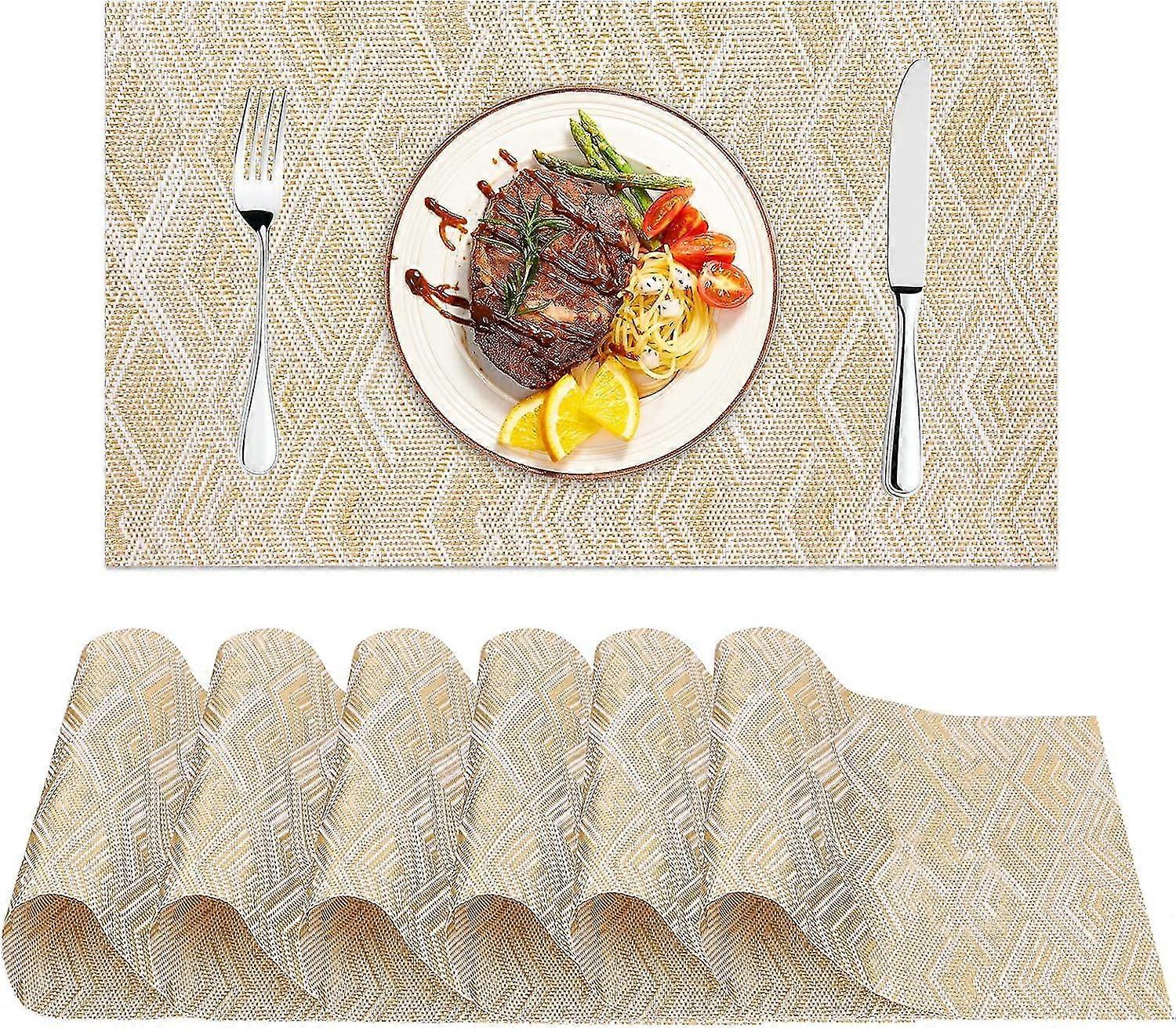 Waschbare Tischsets, 6er-Set, Gold